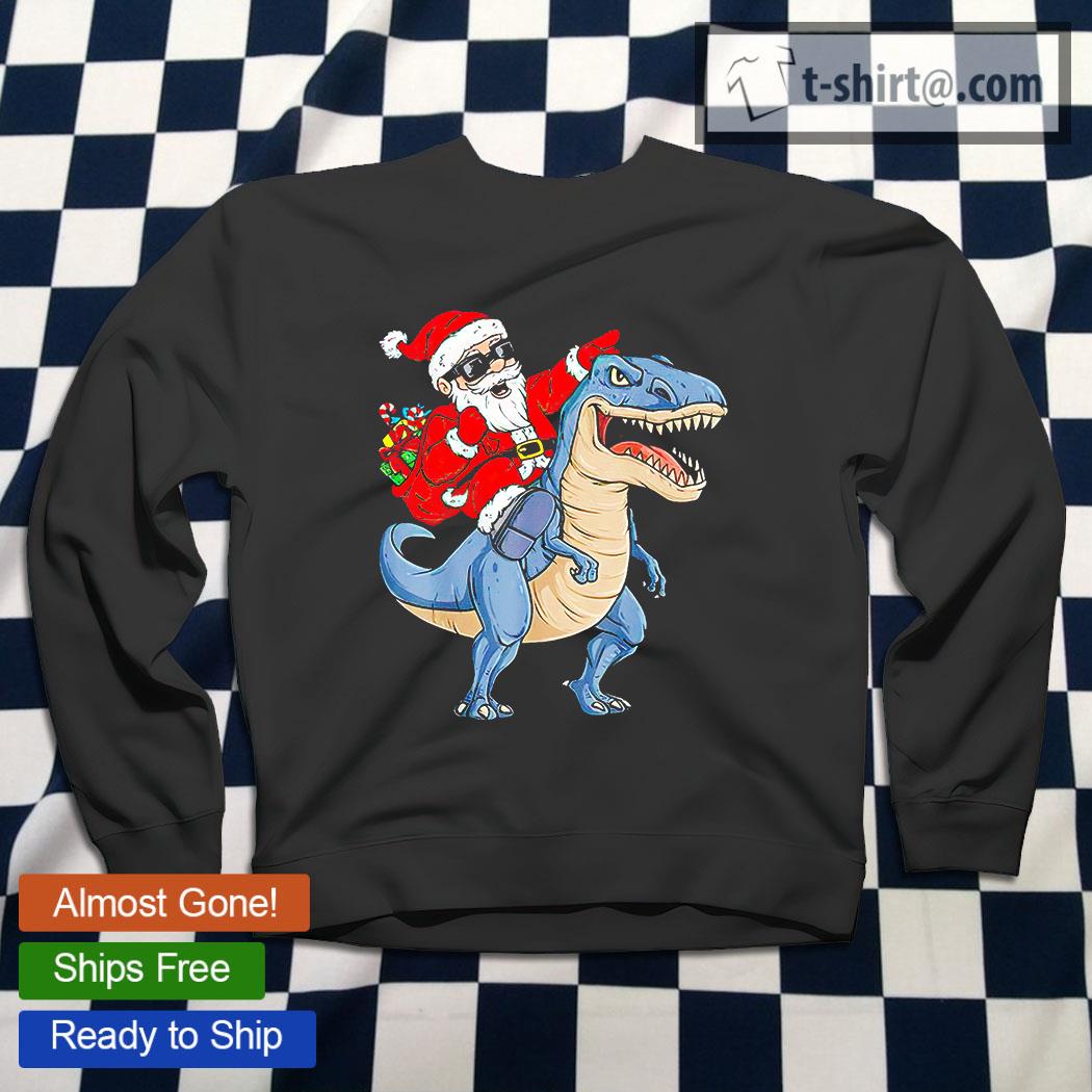 1Tee Boys Santa Riding Dinosaur T rex Christmas T Shirt Sweatshirt Jumper