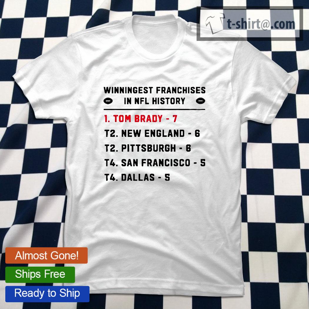 Winningest Franchises In Football History Tom Brady 7 Rings T Shirt