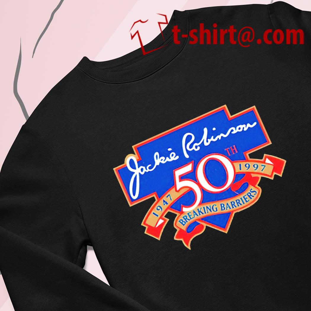 Jackie Robinson 50th Anniversary Breaking Barriers logo shirt