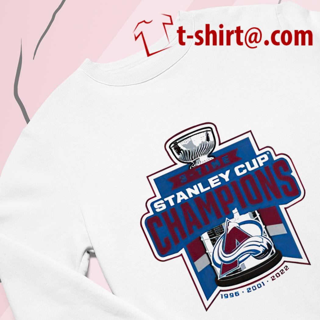 Colorado Avalanche 3-Time Stanley Cup Champions 1996 2001 2022 shirt,  hoodie, sweater, long sleeve and tank top