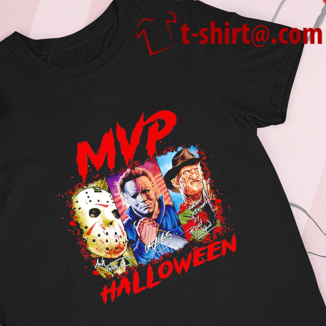 MVP Jason Voorhees Michael Myers Freddy Krueger characters signatures Halloween 2022 T-shirt