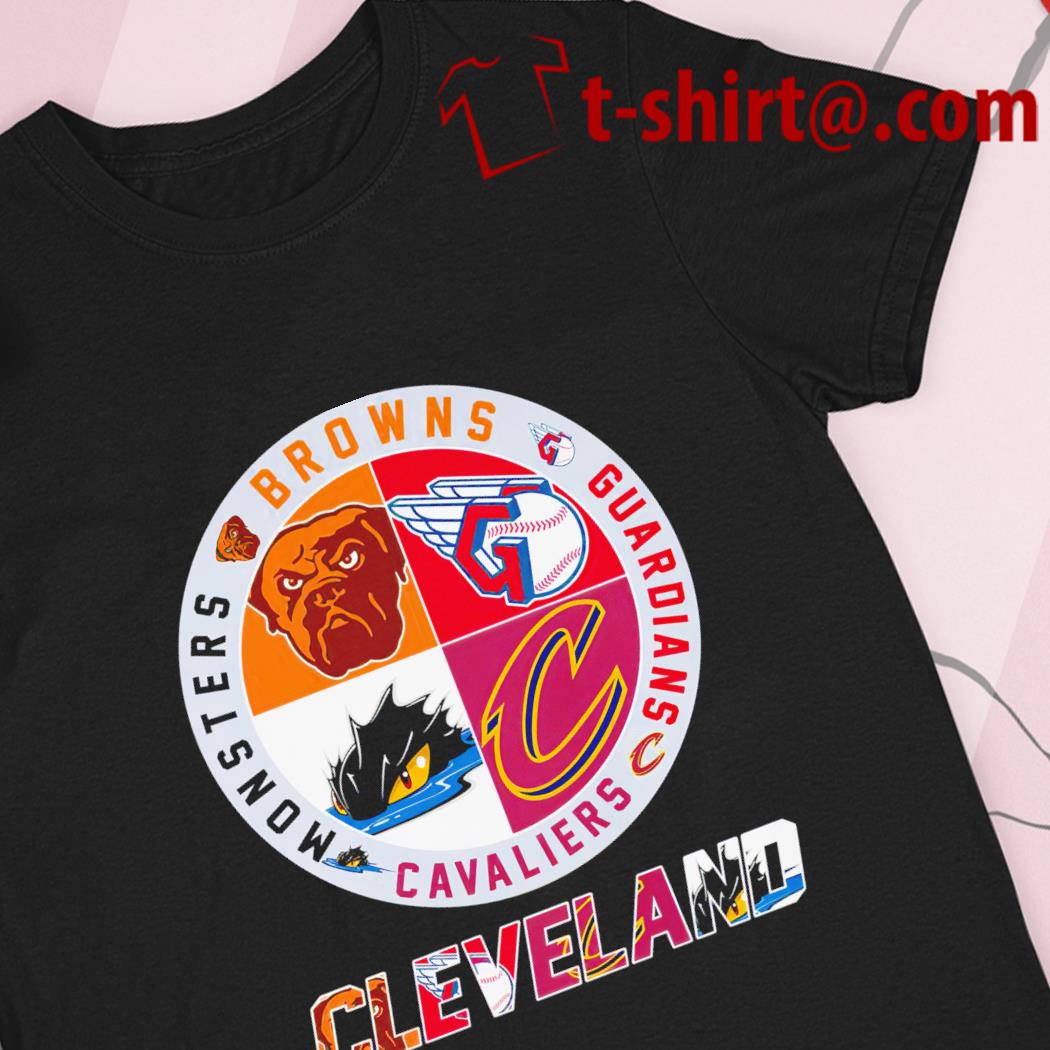 Cleveland Browns Guardians Cavaliers Monsters 4 teams sports circle logo  shirt, hoodie, sweater, long sleeve and tank top