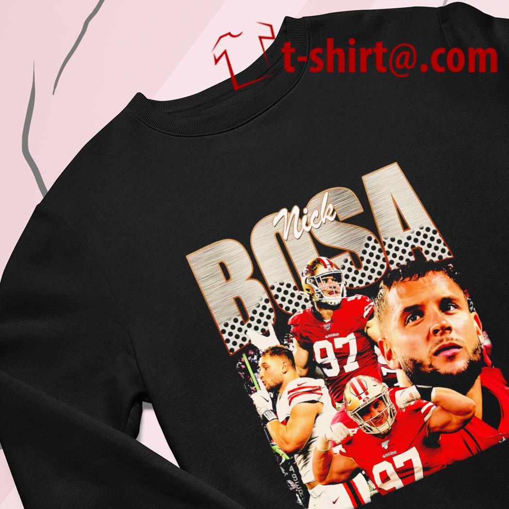 Funny nick Bosa 97 San Francisco 49ers football vintage poster shirt,  hoodie, sweater, long sleeve and tank top