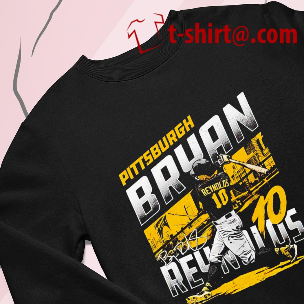 Official bryan Reynolds 10 Pittsburgh Pirates baseball player action pose  signature outline city name shirt, hoodie, sweater, long sleeve and tank top
